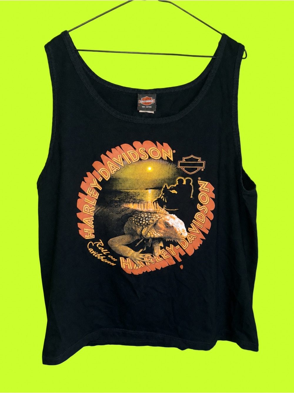 Harley-Davidson “Big Twin Aruba” 100% Cotton Iguana Graphic Tank | Men’s Large